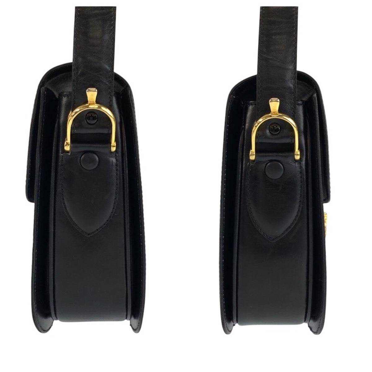 24380
CELINE セリーヌ ヴィンテージ 馬車金具 ホースキャリッジ ブラック 黒 ゴールド金具 レザー F/09 ショルダーバッグ ポシェット レディース AB70