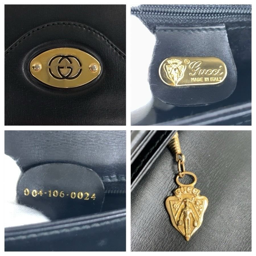 24382
GUCCI グッチ ブラック 黒 ゴールド金具 レザー 004 106 0024 ショルダーバッグ クラッチバッグ レディース A42