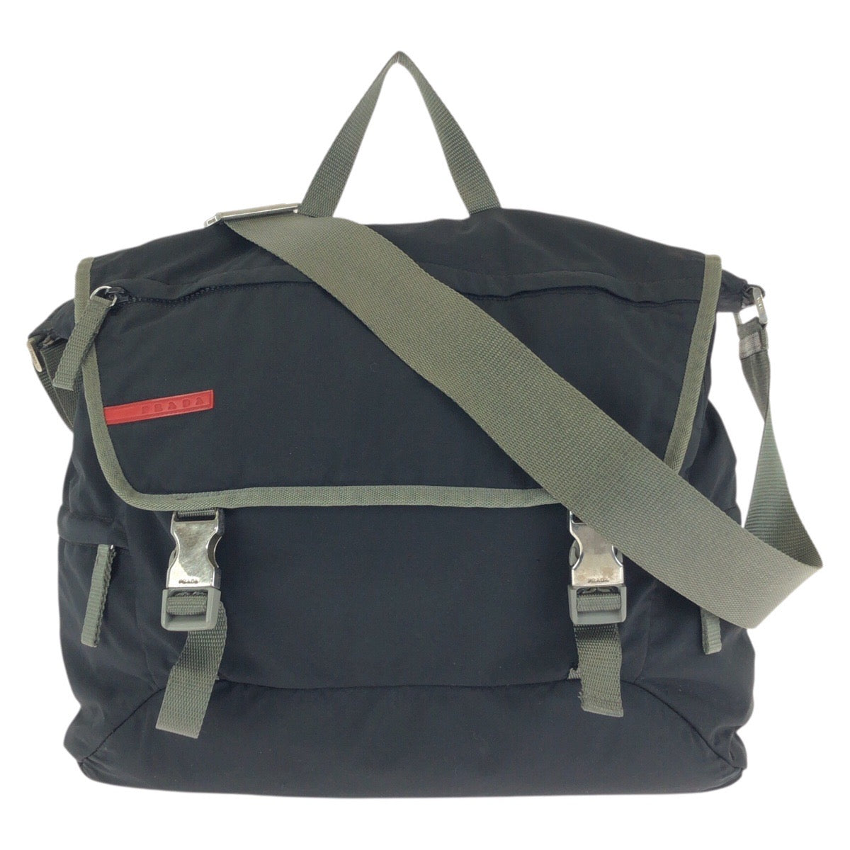 24385
PRADA SPORTS プラダスポーツ スポーツライン ブラック グレー シルバー金具 ナイロン ショルダーバッグ メッセンジャーバッグ レディース AB35