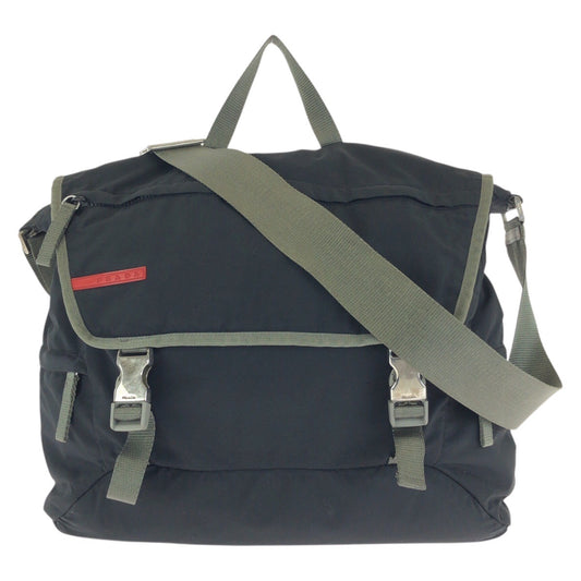 24385
PRADA SPORTS プラダスポーツ スポーツライン ブラック グレー シルバー金具 ナイロン ショルダーバッグ メッセンジャーバッグ レディース AB35