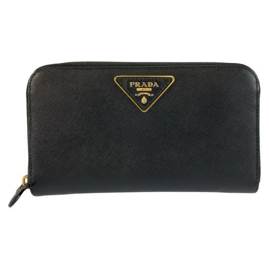 24391
PRADA プラダ サフィアーノ 三角ロゴプレート ブラック 黒 ゴールド金具 レザー 長財布 ロングウォレット レディース ABP32