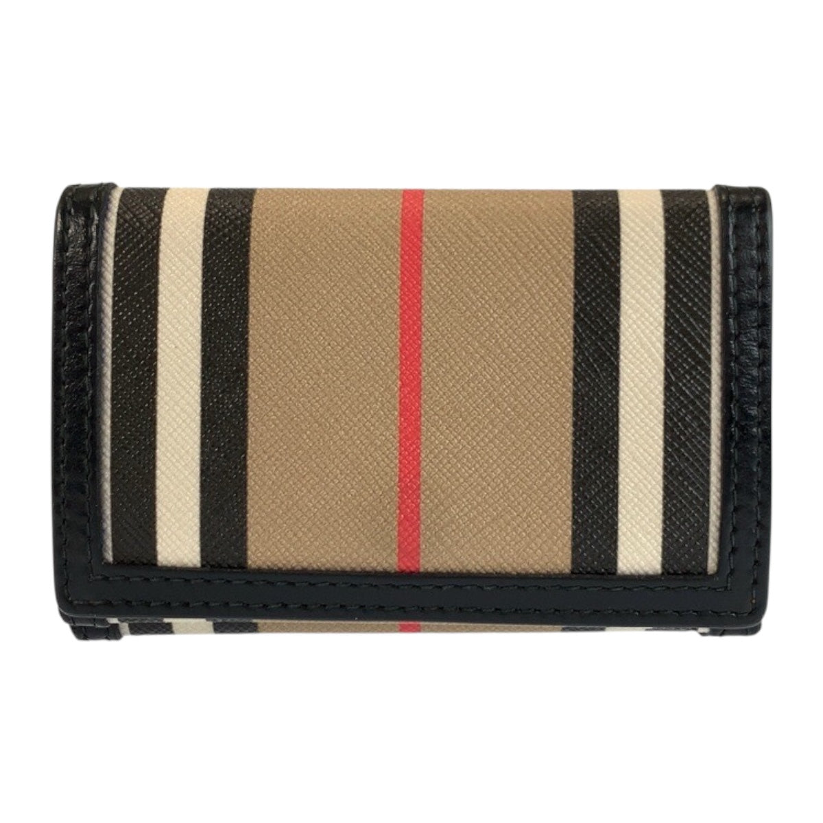 24392
BURBERRY バーバリー アイコンストライプ ベージュ ブラック PVC 折財布 コンパクトウォレット レディース AB22