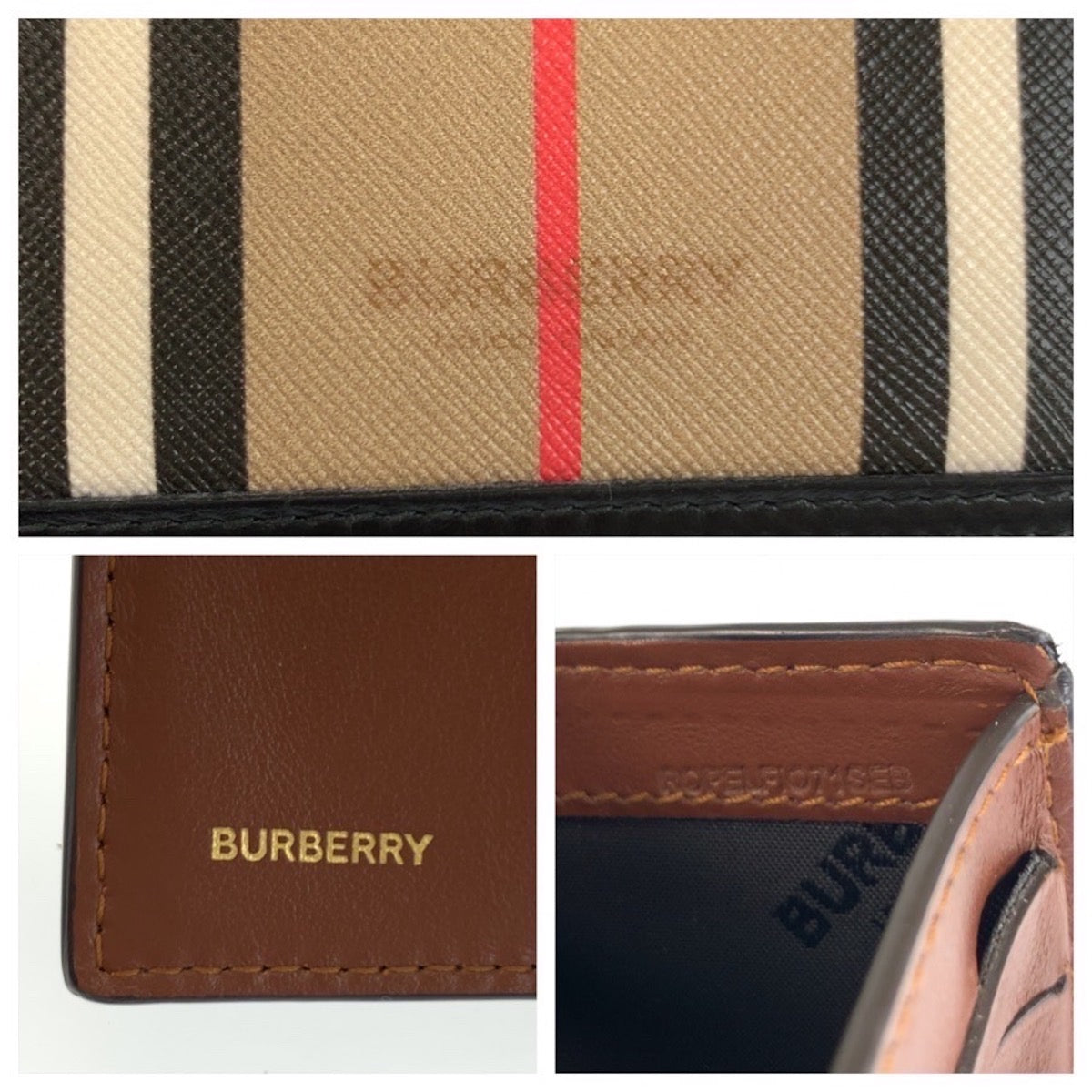 24392
BURBERRY バーバリー アイコンストライプ ベージュ ブラック PVC 折財布 コンパクトウォレット レディース AB22