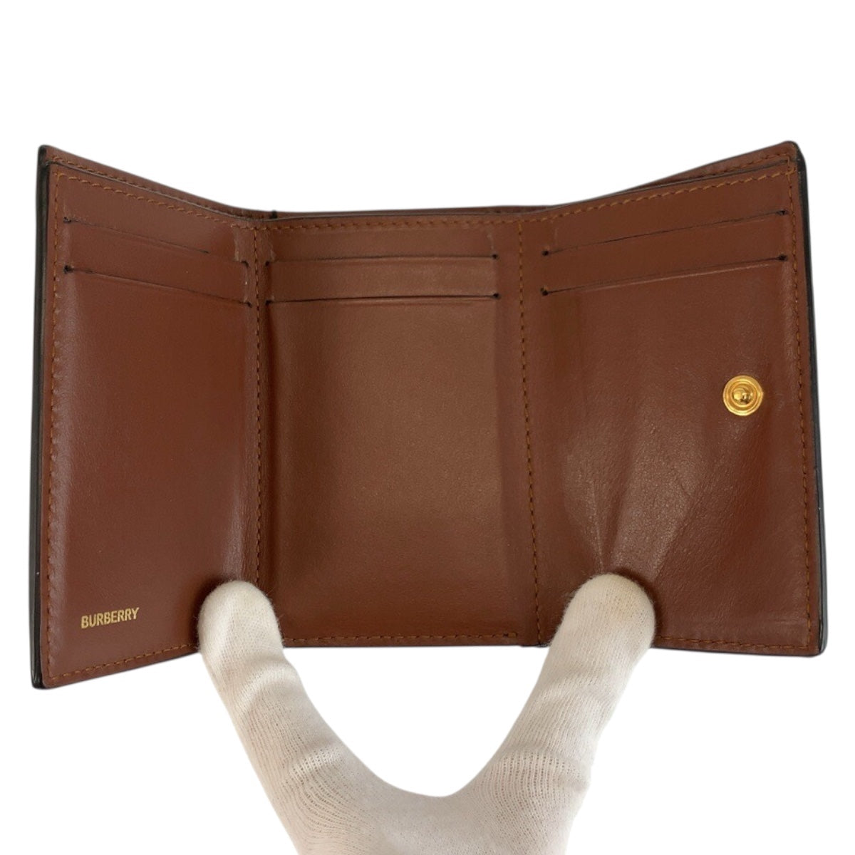 24392
BURBERRY バーバリー アイコンストライプ ベージュ ブラック PVC 折財布 コンパクトウォレット レディース AB22