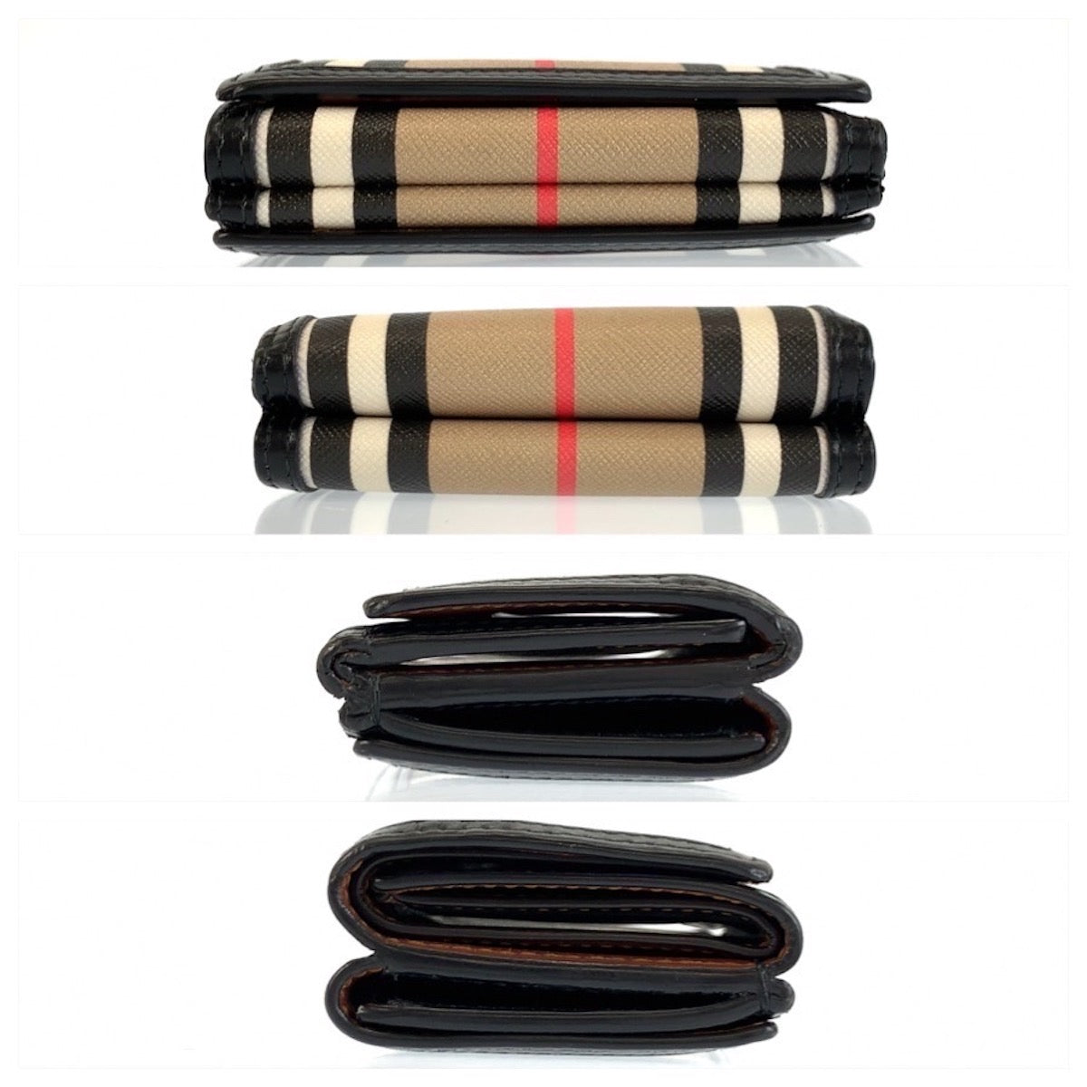 24392
BURBERRY バーバリー アイコンストライプ ベージュ ブラック PVC 折財布 コンパクトウォレット レディース AB22