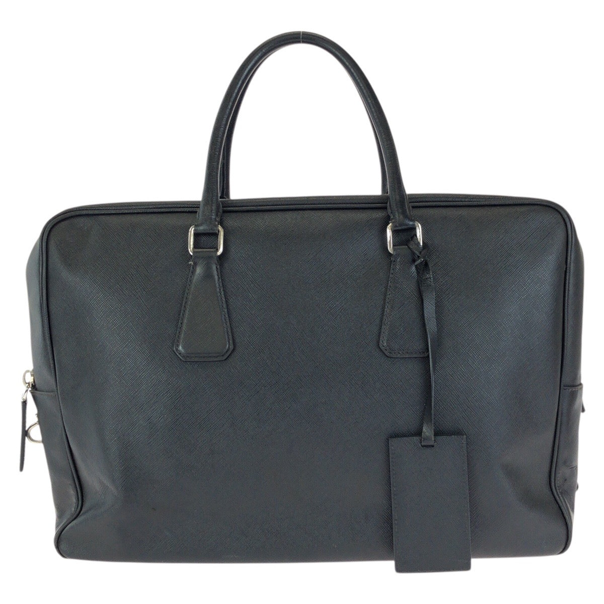 24393
PRADA プラダ サフィアーノ 三角ロゴプレート ブラック 黒 シルバー金具 レザー ビジネスバッグ ブリーフケース メンズ AB37