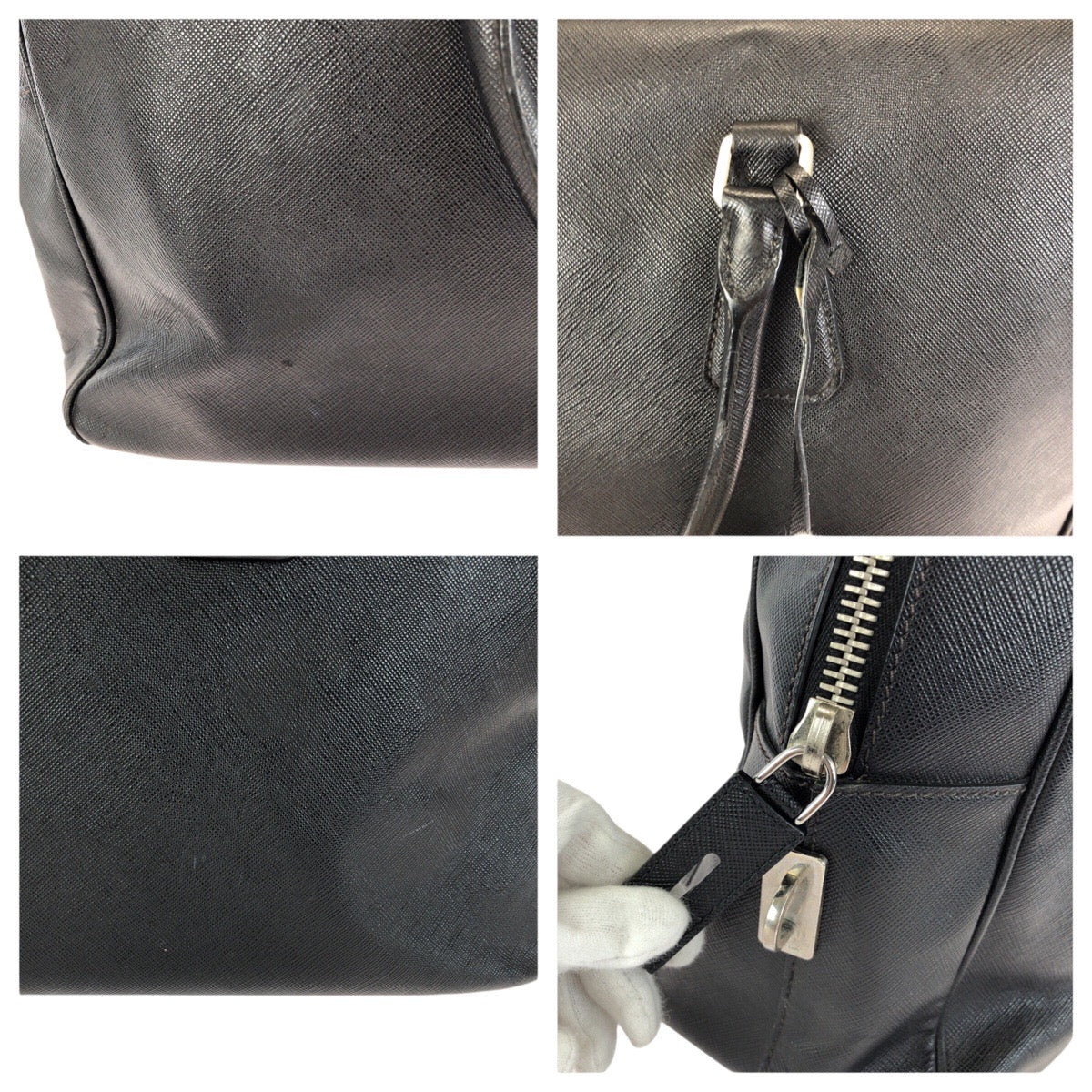24393
PRADA プラダ サフィアーノ 三角ロゴプレート ブラック 黒 シルバー金具 レザー ビジネスバッグ ブリーフケース メンズ AB37