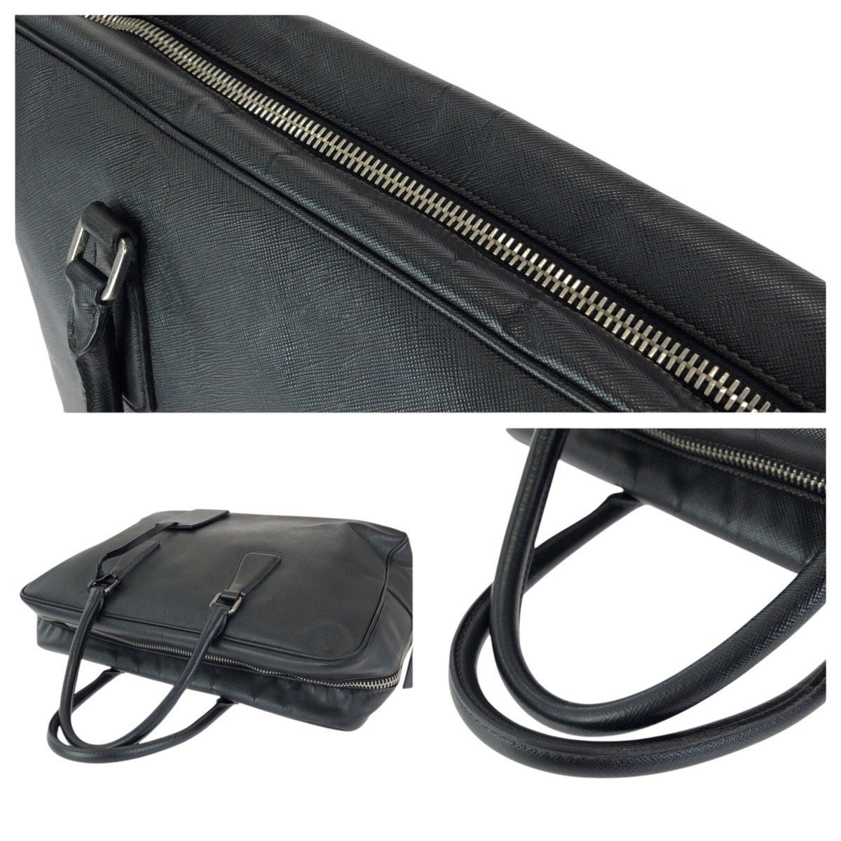 24393
PRADA プラダ サフィアーノ 三角ロゴプレート ブラック 黒 シルバー金具 レザー ビジネスバッグ ブリーフケース メンズ AB37