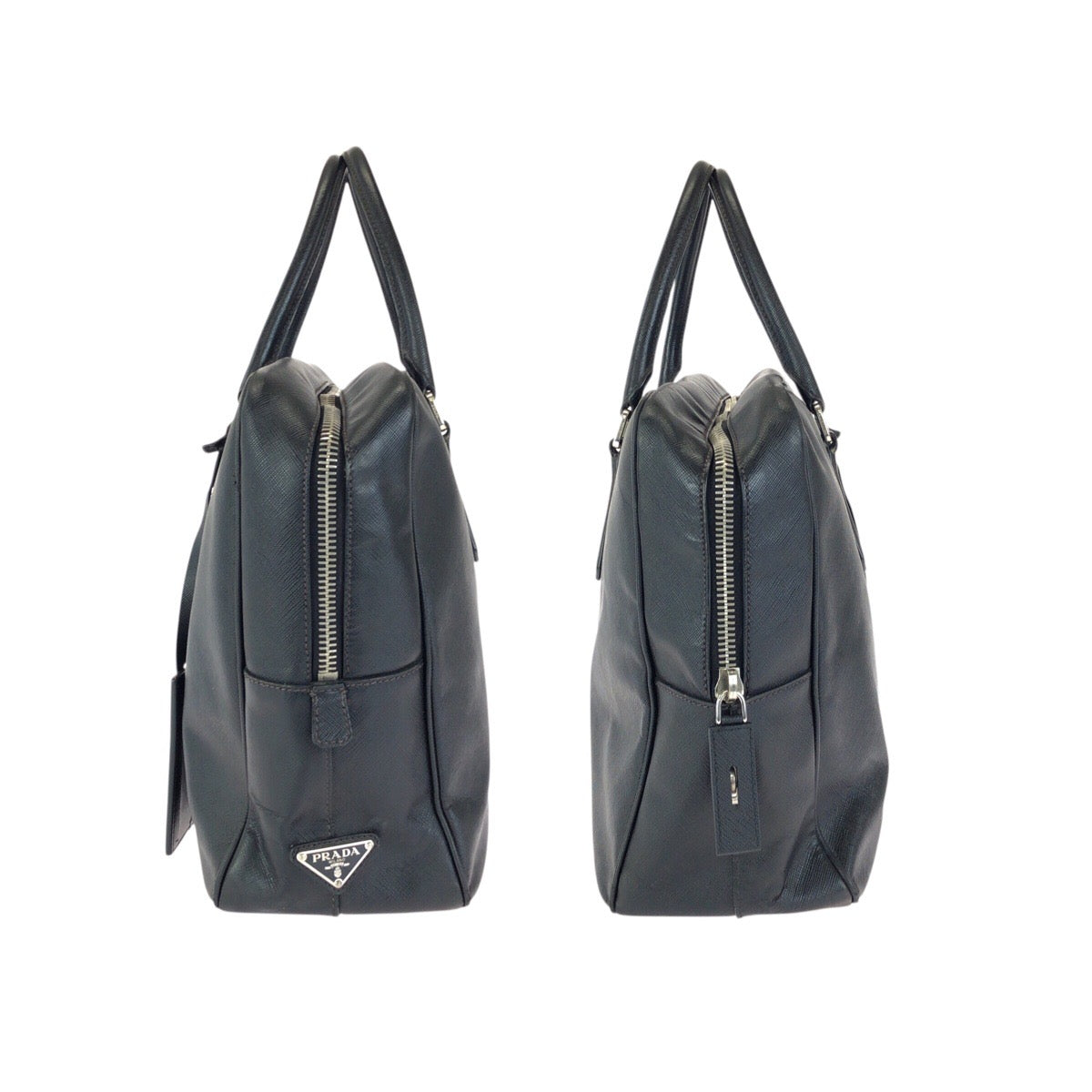 24393
PRADA プラダ サフィアーノ 三角ロゴプレート ブラック 黒 シルバー金具 レザー ビジネスバッグ ブリーフケース メンズ AB37