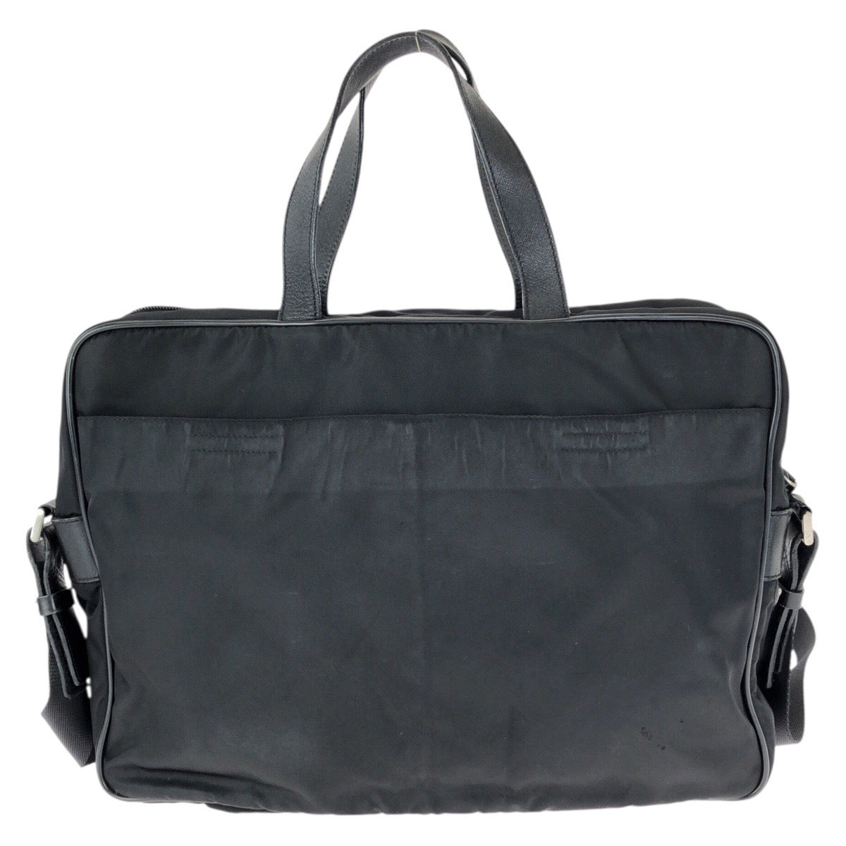 24396
PRADA プラダ テスート サフィアーノ 三角ロゴプレート 2way ブラック 黒 シルバー金具 ナイロン / レザー ビジネスバッグ ブリーフケース メンズ AB22