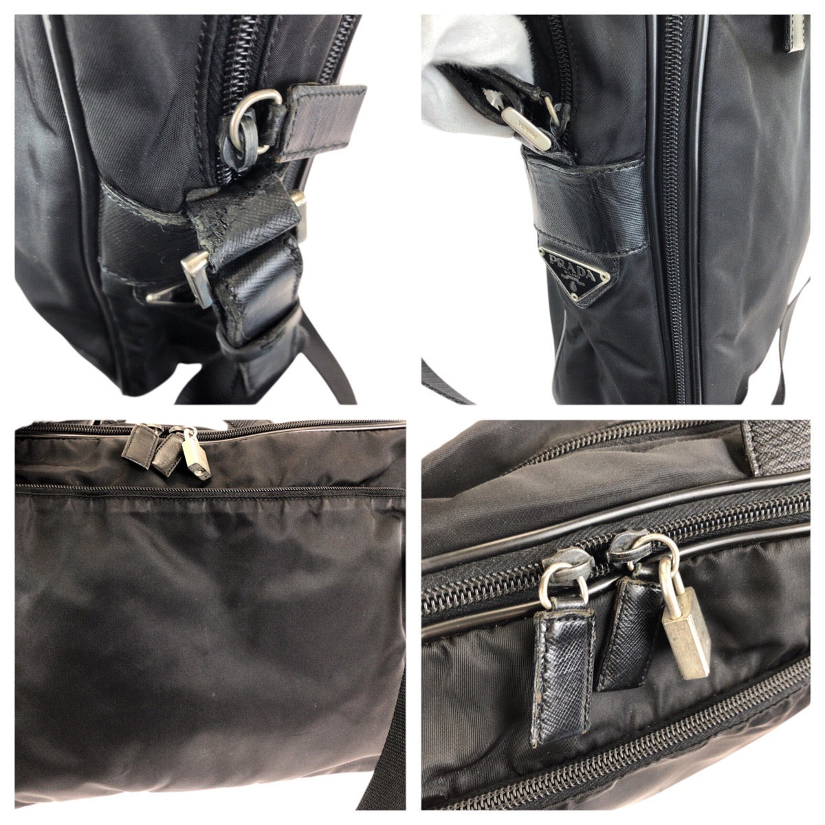 24396
PRADA プラダ テスート サフィアーノ 三角ロゴプレート 2way ブラック 黒 シルバー金具 ナイロン / レザー ビジネスバッグ ブリーフケース メンズ AB22