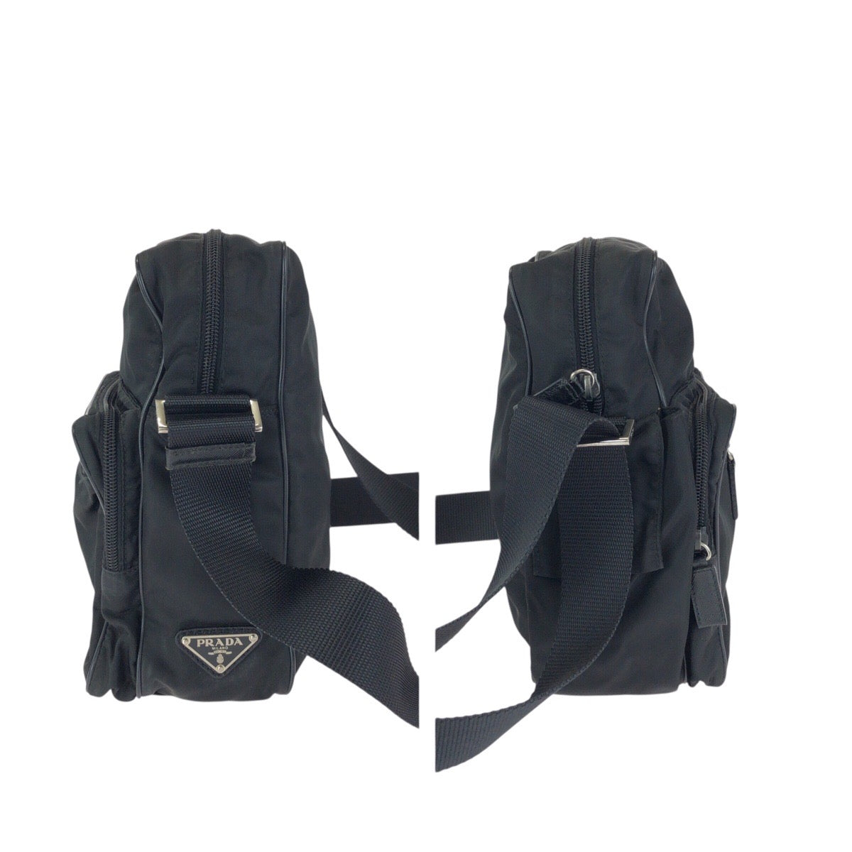 24399
PRADA プラダ テスート 三角ロゴプレート ブラック 黒 シルバー金具 ナイロン ショルダーバッグ メッセンジャーバッグ レディース ABP36