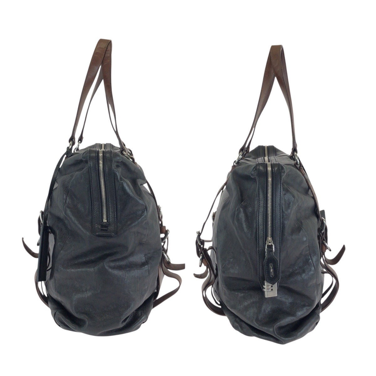 24401
PRADA プラダ ブラック 黒 シルバー金具 レザー トートバッグ ショルダーバッグ トラベルバッグ メンズ ABP44