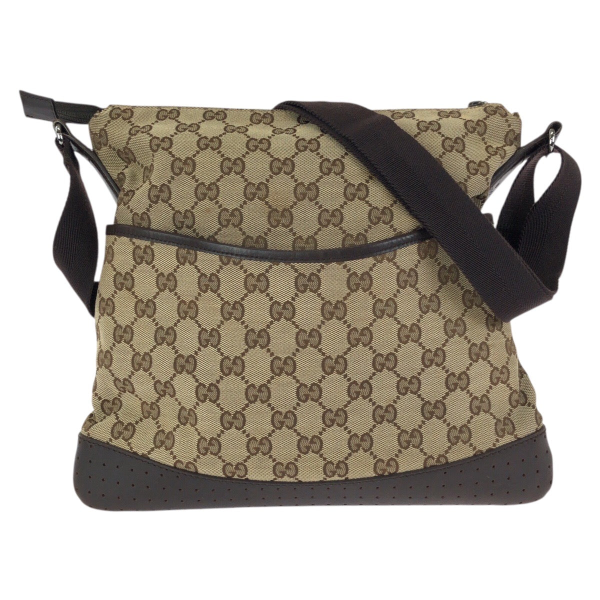 24404
GUCCI グッチ パンチング ベージュ ブラウン シルバー金具 GGキャンバス / レザー 145857 ショルダーバッグ メッセンジャーバッグ レディース AB28