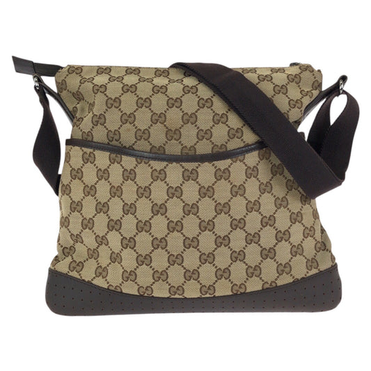 24404
GUCCI グッチ パンチング ベージュ ブラウン シルバー金具 GGキャンバス / レザー 145857 ショルダーバッグ メッセンジャーバッグ レディース AB28