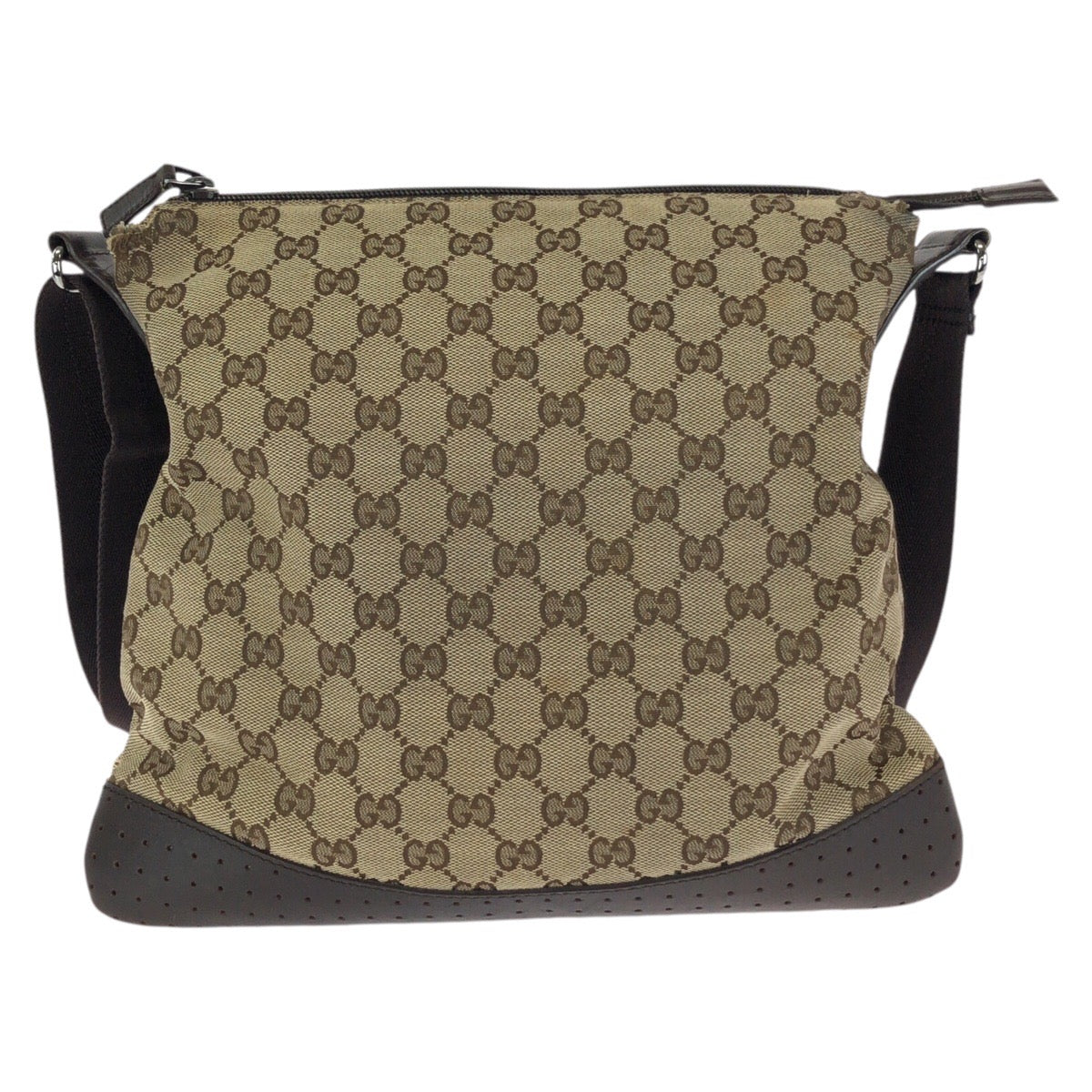 24404
GUCCI グッチ パンチング ベージュ ブラウン シルバー金具 GGキャンバス / レザー 145857 ショルダーバッグ メッセンジャーバッグ レディース AB28