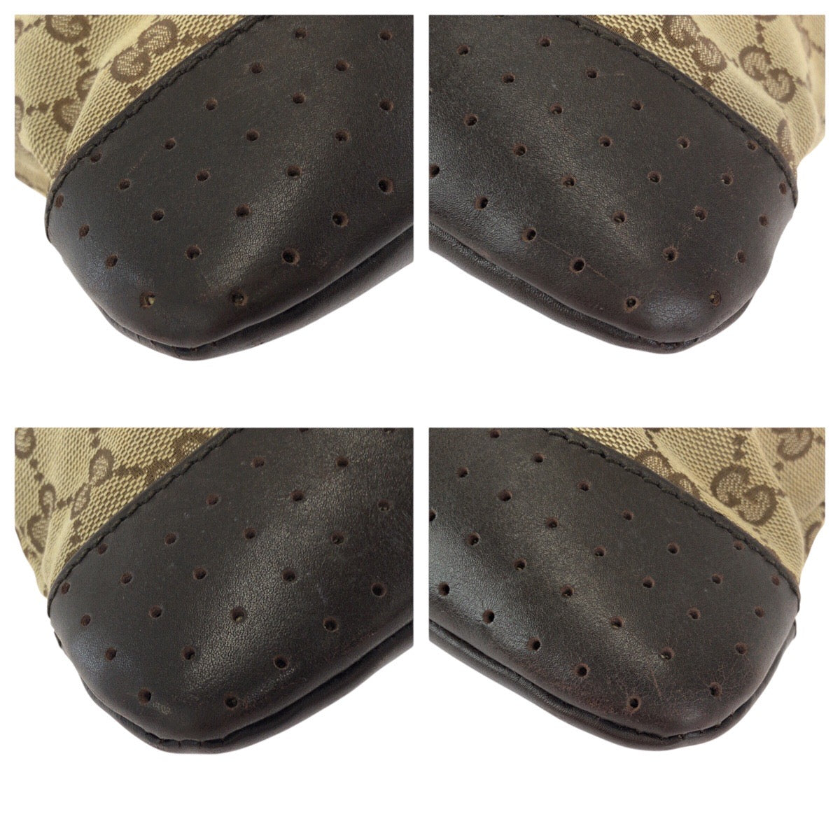 24404
GUCCI グッチ パンチング ベージュ ブラウン シルバー金具 GGキャンバス / レザー 145857 ショルダーバッグ メッセンジャーバッグ レディース AB28