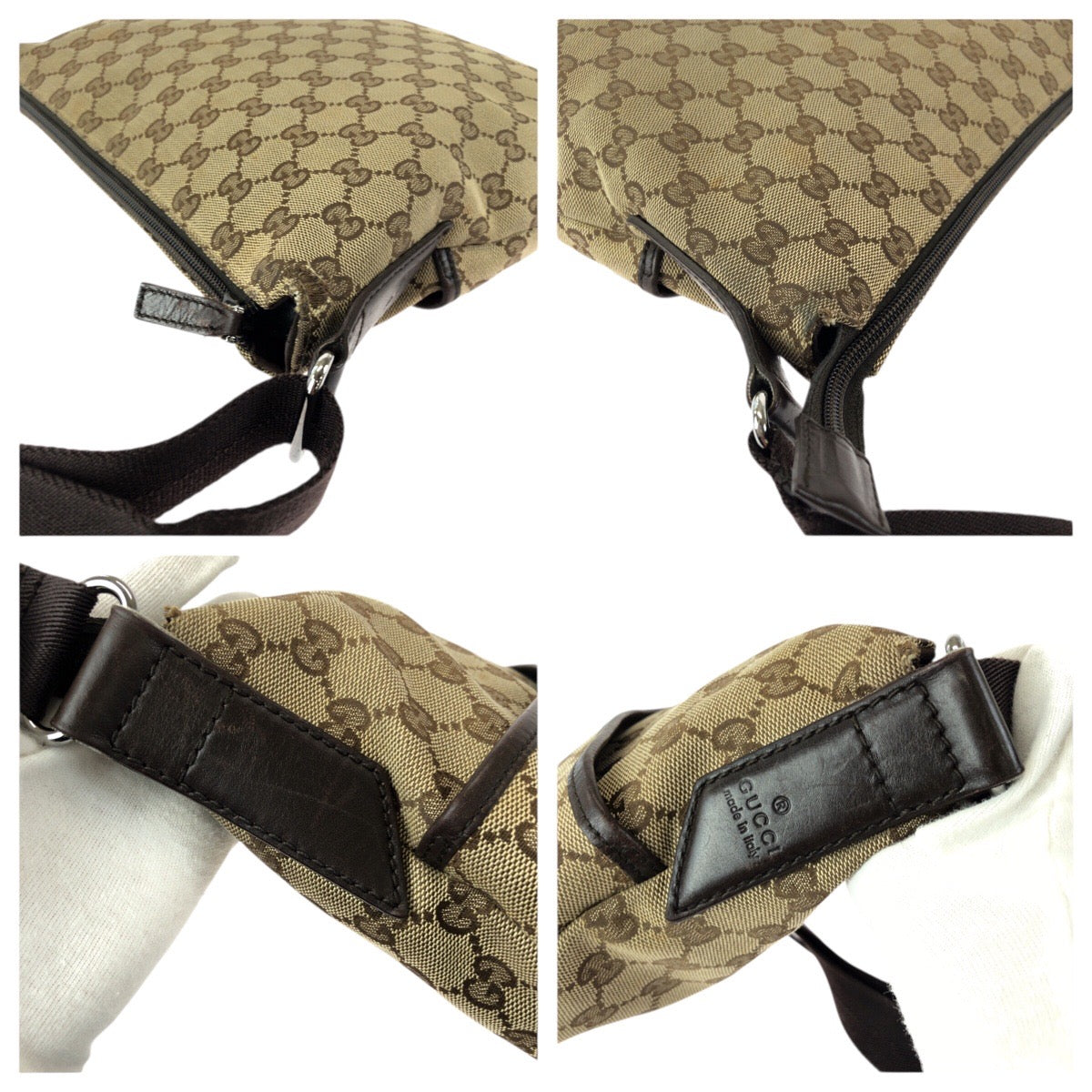 24404
GUCCI グッチ パンチング ベージュ ブラウン シルバー金具 GGキャンバス / レザー 145857 ショルダーバッグ メッセンジャーバッグ レディース AB28