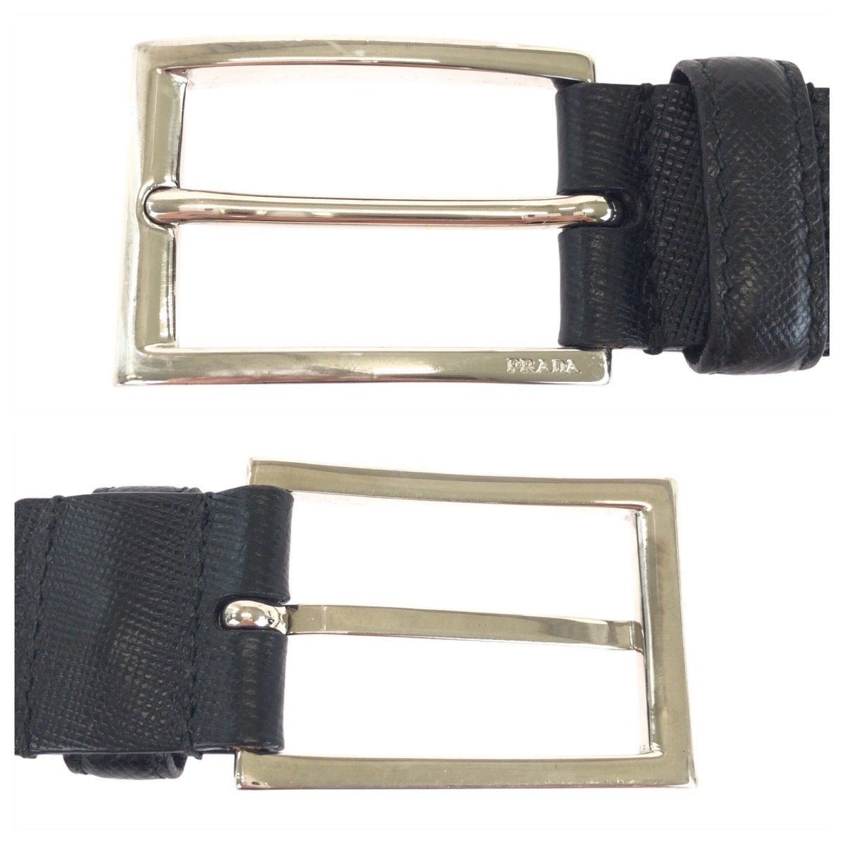 24408
PRADA プラダ 90cm/36インチ ブラック 黒 シルバー金具 レザー ベルト メンズ AB10