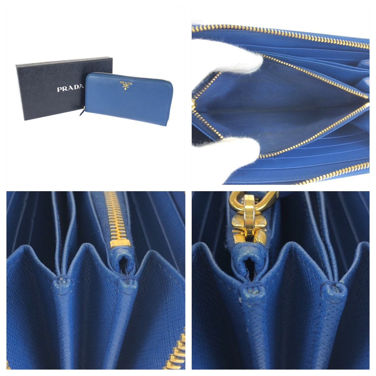 24411
PRADA プラダ サフィアーノ ラウンドファスナー ブルー ゴールド金具 レザー 長財布 ロングウォレット レディース ABP21