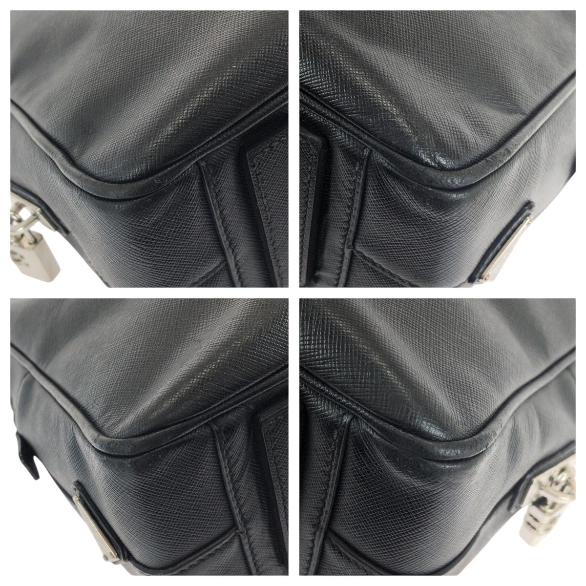24416
PRADA プラダ サフィアーノ 三角ロゴプレート ブラック 黒 シルバー金具 レザー ビジネスバッグ ブリーフケース メンズ ABP43