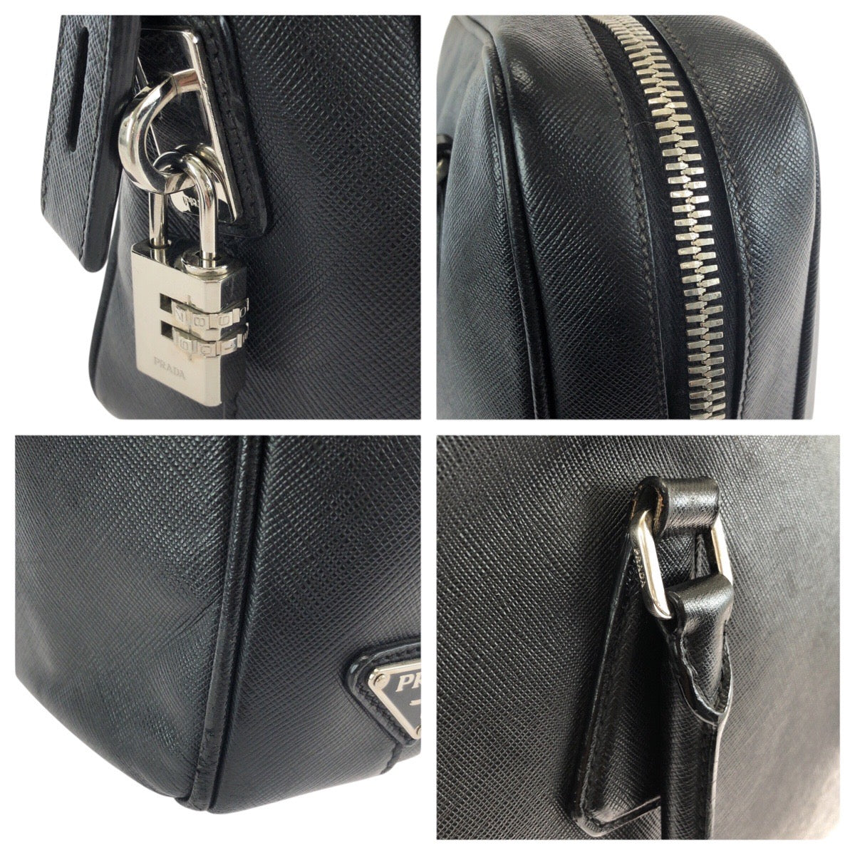 24416
PRADA プラダ サフィアーノ 三角ロゴプレート ブラック 黒 シルバー金具 レザー ビジネスバッグ ブリーフケース メンズ ABP43
