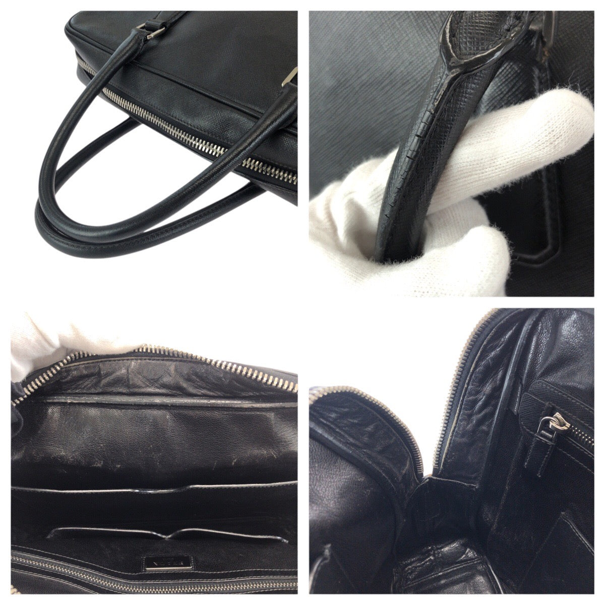 24416
PRADA プラダ サフィアーノ 三角ロゴプレート ブラック 黒 シルバー金具 レザー ビジネスバッグ ブリーフケース メンズ ABP43