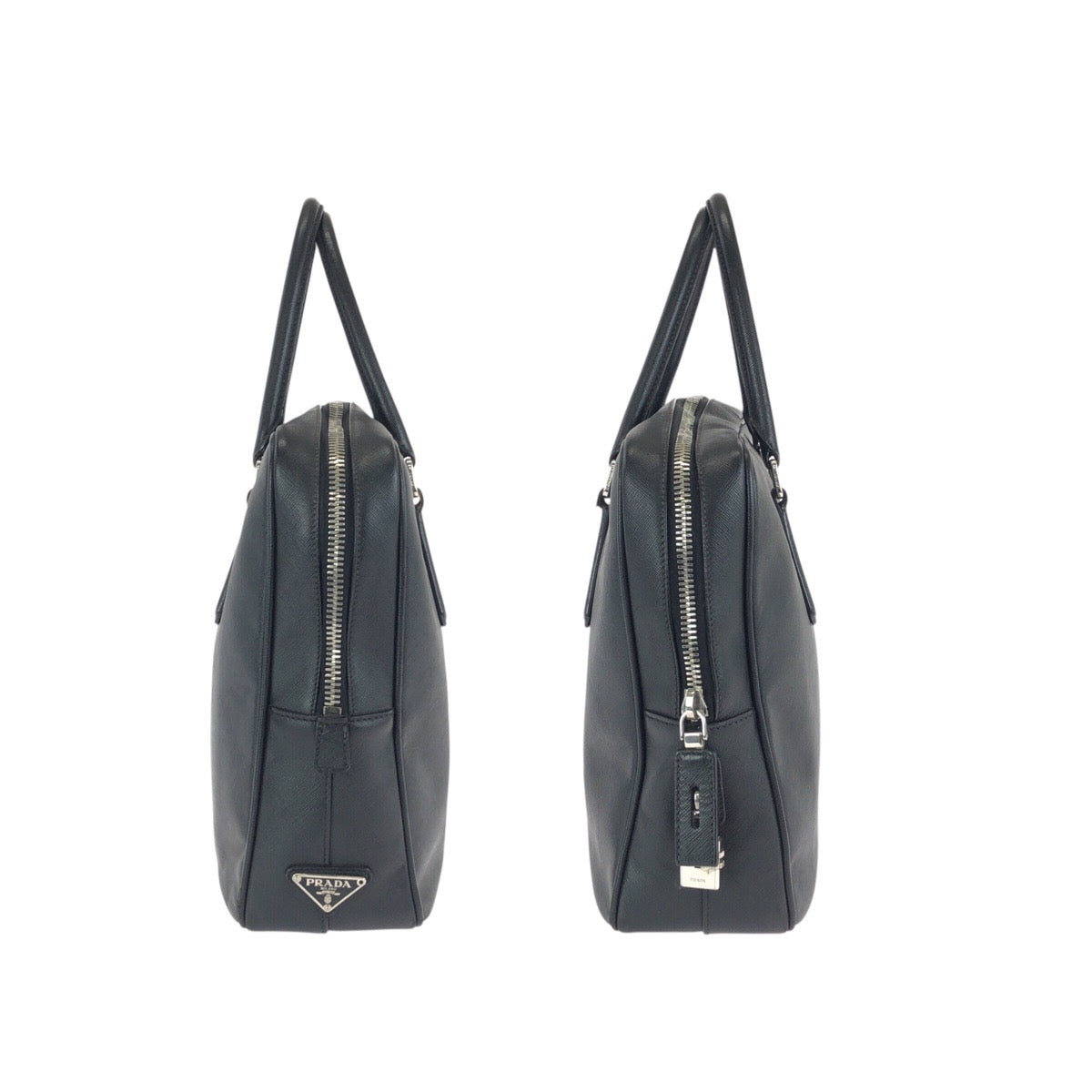 24416
PRADA プラダ サフィアーノ 三角ロゴプレート ブラック 黒 シルバー金具 レザー ビジネスバッグ ブリーフケース メンズ ABP43