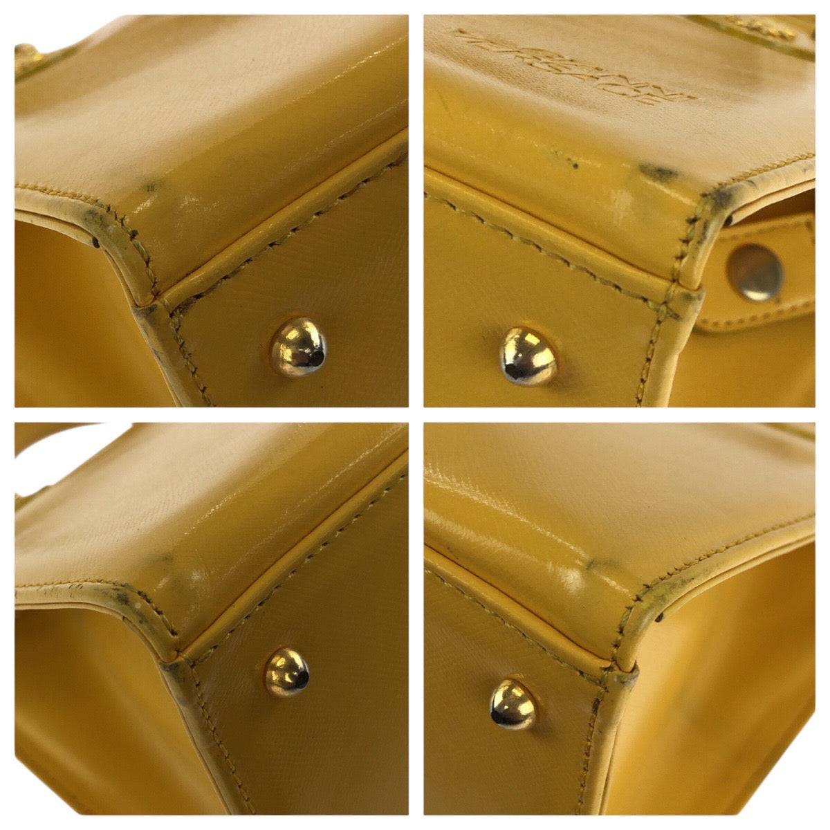 24418
VERSACE ヴェルサーチ ヴィンテージ サンバースト 2way イエロー ゴールド金具 レザー ハンドバッグ ショルダーバッグ レディース ABP42