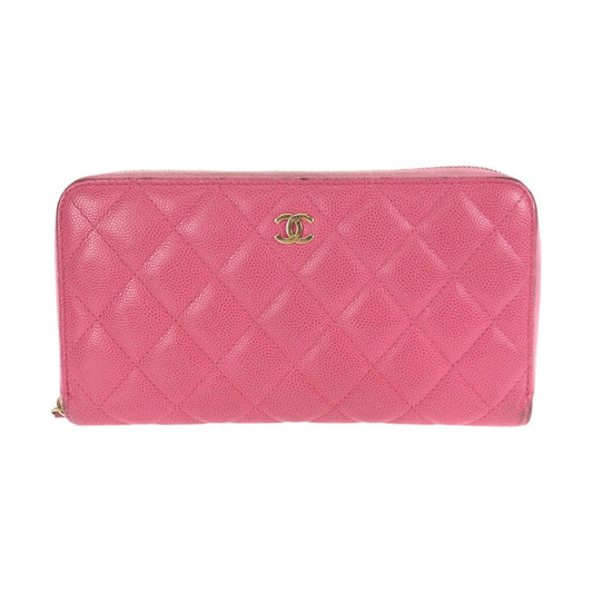 24424
CHANEL シャネル マトラッセ ココマーク ピンク ゴールド金具 キャビアスキン 長財布 ラウンドファスナー レディース ABP42