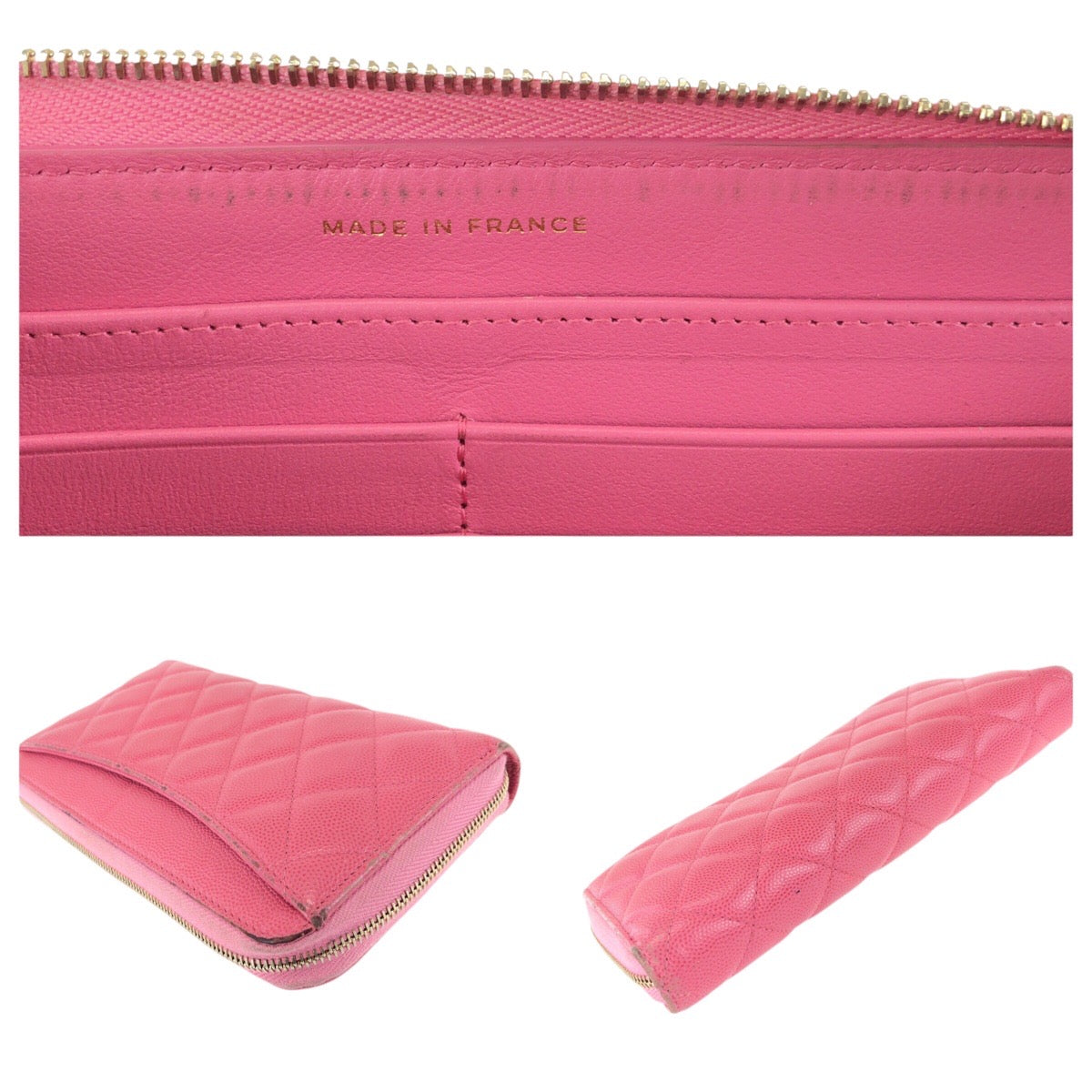 24424
CHANEL シャネル マトラッセ ココマーク ピンク ゴールド金具 キャビアスキン 長財布 ラウンドファスナー レディース ABP42