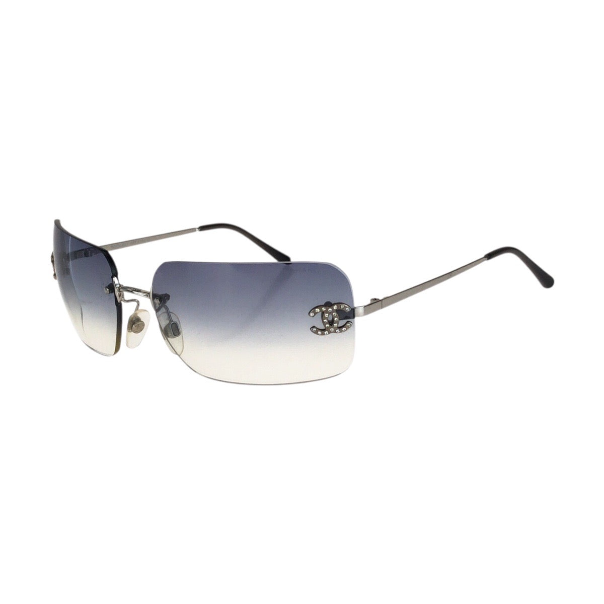 24431
CHANEL シャネル リムレス ココマーク サイズ62□17 120 ブルー シルバー金具 メタル / プラスチック / ラインストーン 4017-D サングラス 男女兼用 スクエア レディース AB23