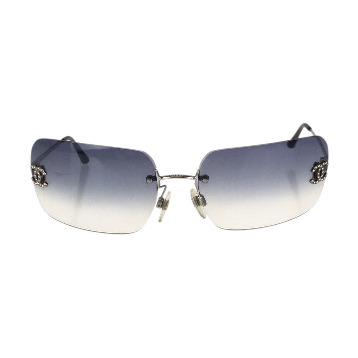 24431
CHANEL シャネル リムレス ココマーク サイズ62□17 120 ブルー シルバー金具 メタル / プラスチック / ラインストーン 4017-D サングラス 男女兼用 スクエア レディース AB23