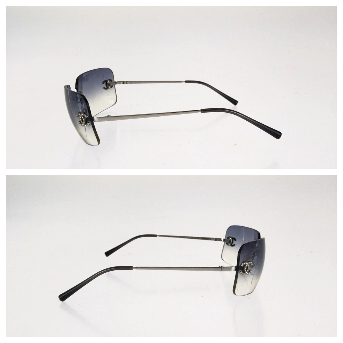 24431
CHANEL シャネル リムレス ココマーク サイズ62□17 120 ブルー シルバー金具 メタル / プラスチック / ラインストーン 4017-D サングラス 男女兼用 スクエア レディース AB23