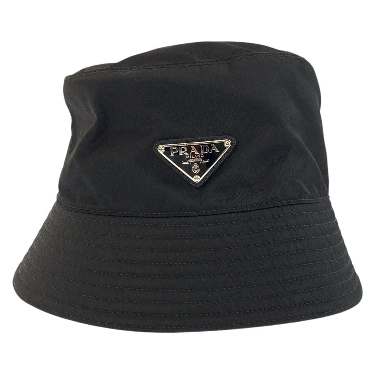 24449
PRADA プラダ テスート 三角ロゴプレート サイズL ブラック 黒 シルバー金具 ナイロン バケットハット 男女兼用 メンズ SA54