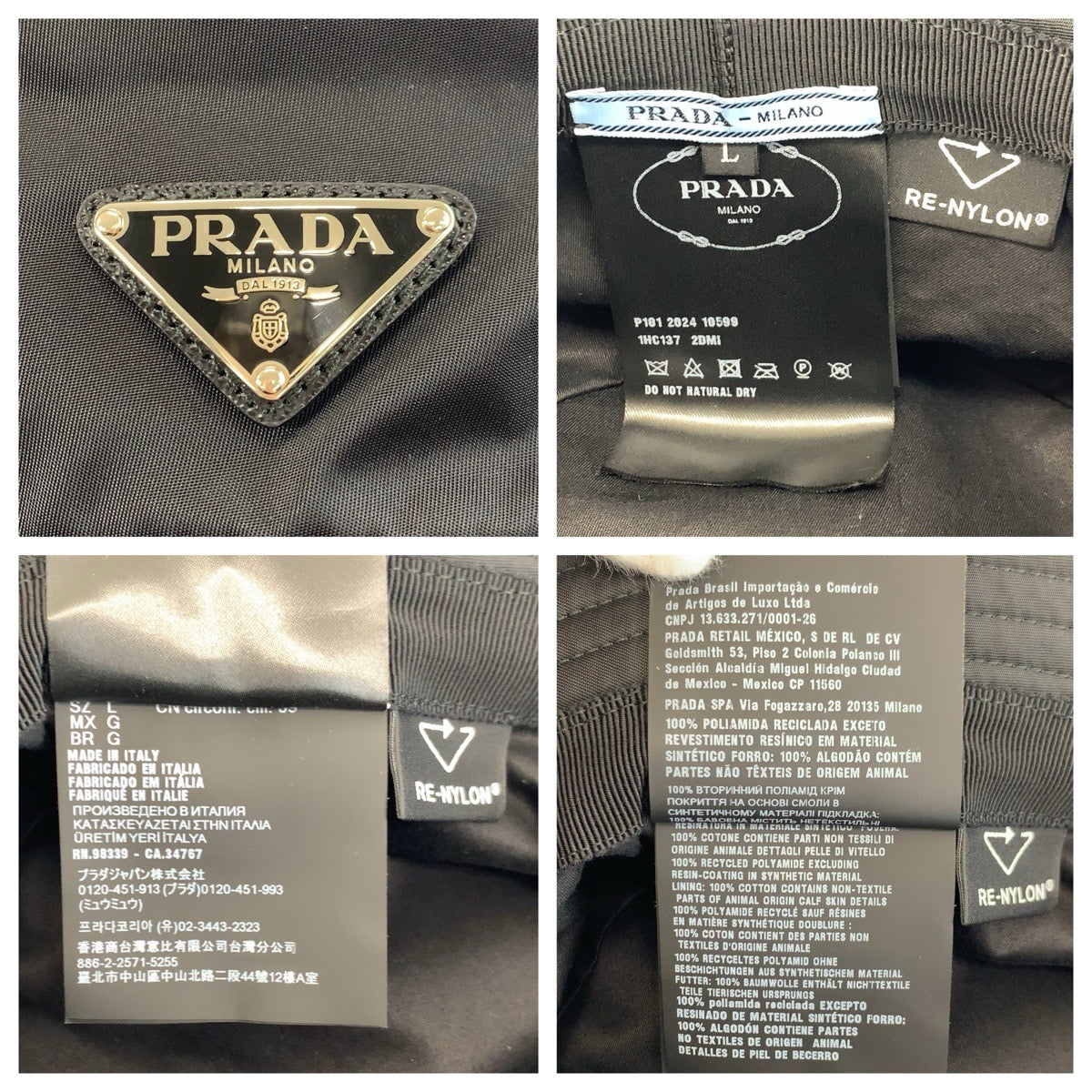 24449
PRADA プラダ テスート 三角ロゴプレート サイズL ブラック 黒 シルバー金具 ナイロン バケットハット 男女兼用 メンズ SA54