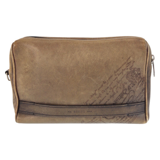 24455
Berluti ベルルッティ カリグラフィ ブラウン シルバー金具 レザー クラッチバッグ セカンドバッグ メンズ AB40