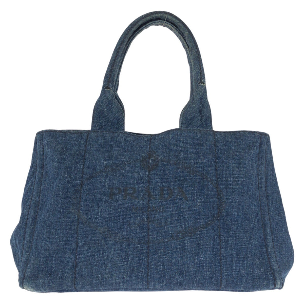 24461
PRADA プラダ カナパ 三角ロゴプレート ブルー ゴールド金具 デニム トートバッグ ハンドバッグ レディース ABP52