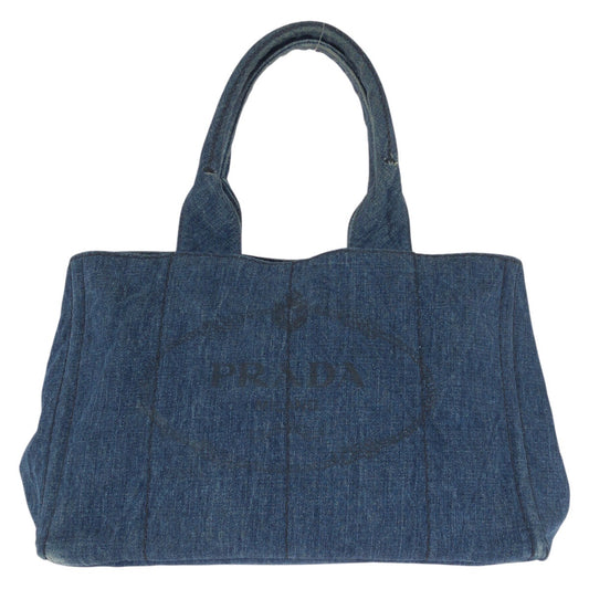 24461
PRADA プラダ カナパ 三角ロゴプレート ブルー ゴールド金具 デニム トートバッグ ハンドバッグ レディース ABP52