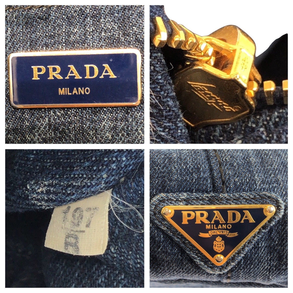 24461
PRADA プラダ カナパ 三角ロゴプレート ブルー ゴールド金具 デニム トートバッグ ハンドバッグ レディース ABP52