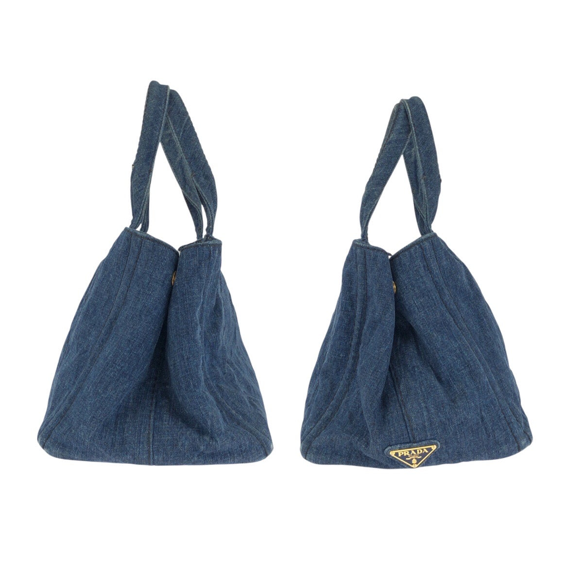 24461
PRADA プラダ カナパ 三角ロゴプレート ブルー ゴールド金具 デニム トートバッグ ハンドバッグ レディース ABP52