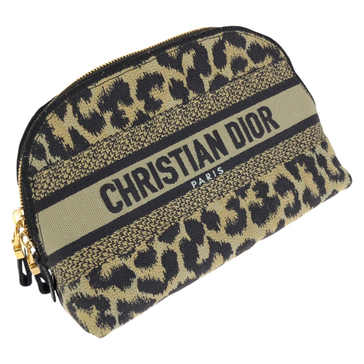 24463
Dior ディオール DiorTravel レオパード柄 ベージュ ブラック ゴールド金具 キャンバス ポーチ メイクポーチ 小物入れ レディース A56
