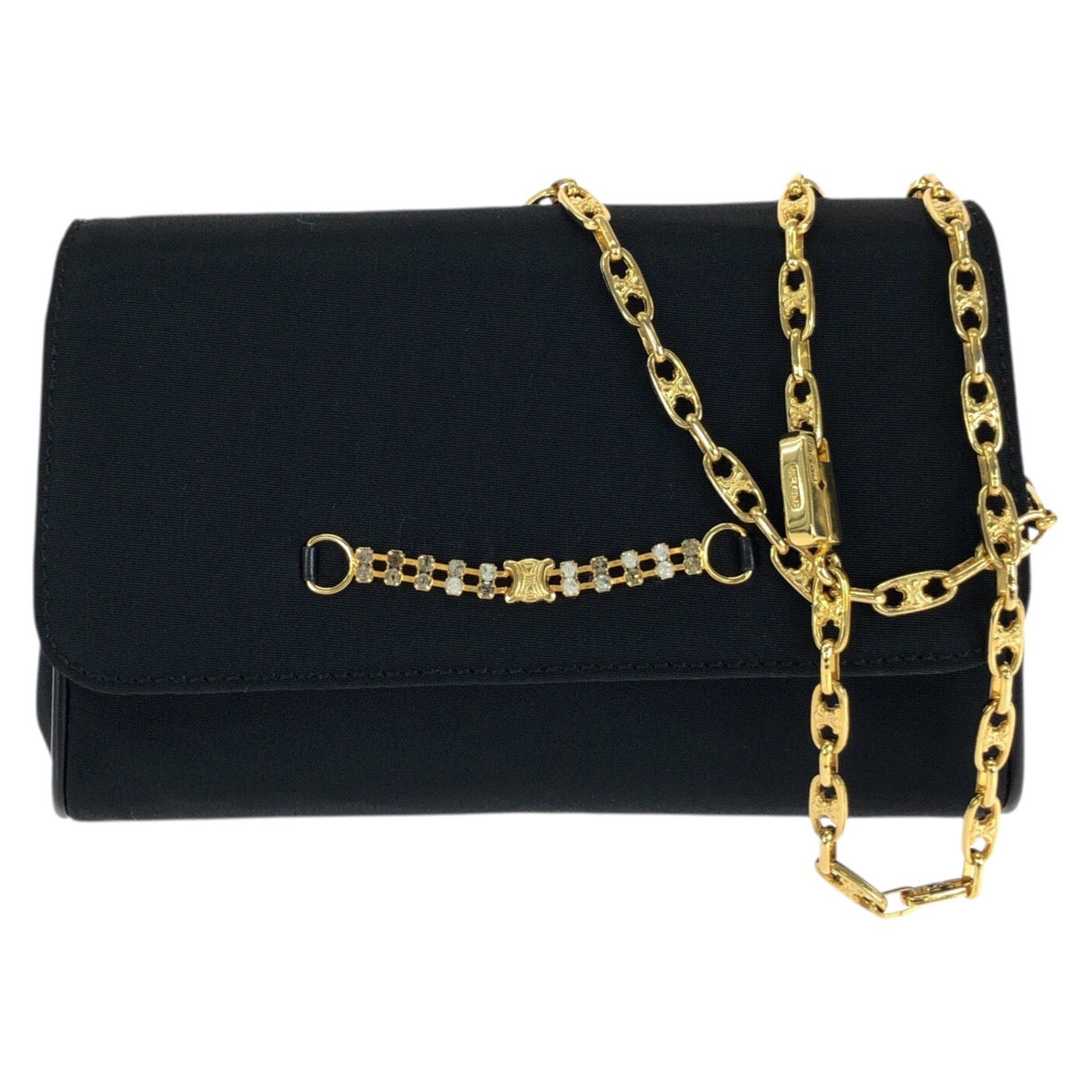 24466
CELINE セリーヌ ヴィンテージ トリオンフ ブラック 黒 ゴールド金具 キャンバス チェーンショルダーバッグ パーティーバッグ レディース ABP48
