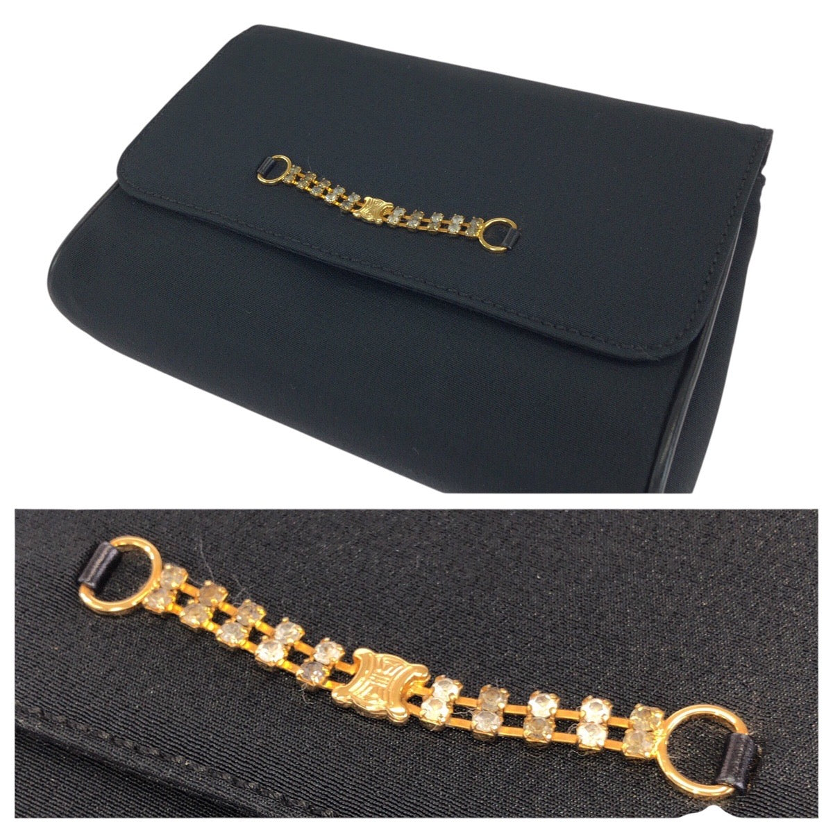 24466
CELINE セリーヌ ヴィンテージ トリオンフ ブラック 黒 ゴールド金具 キャンバス チェーンショルダーバッグ パーティーバッグ レディース ABP48