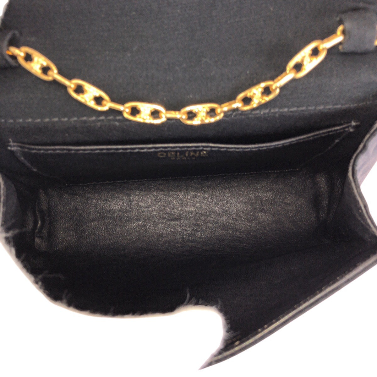 24466
CELINE セリーヌ ヴィンテージ トリオンフ ブラック 黒 ゴールド金具 キャンバス チェーンショルダーバッグ パーティーバッグ レディース ABP48