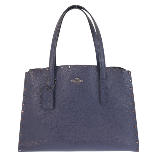 24468
COACH コーチ チャーリーキャリーオール クリスタル ビジュー ネイビー レザー 38629 トートバッグ レディース AB8