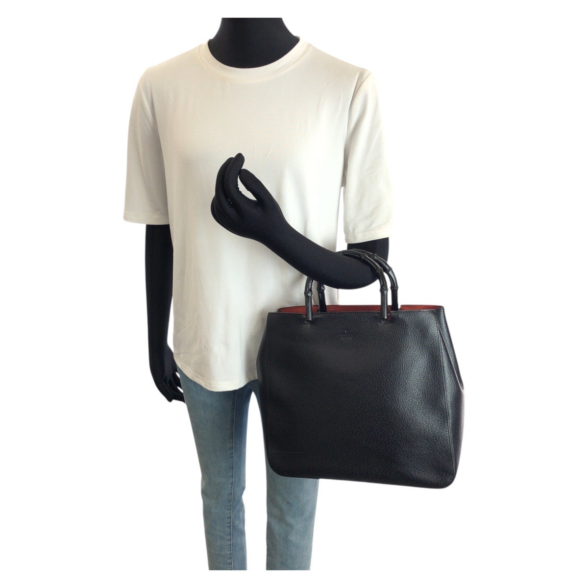 24471
GUCCI グッチ バンブー ブラック 黒 シルバー金具 レザー 002 1060 トートバッグ ハンドバッグ レディース ABP32