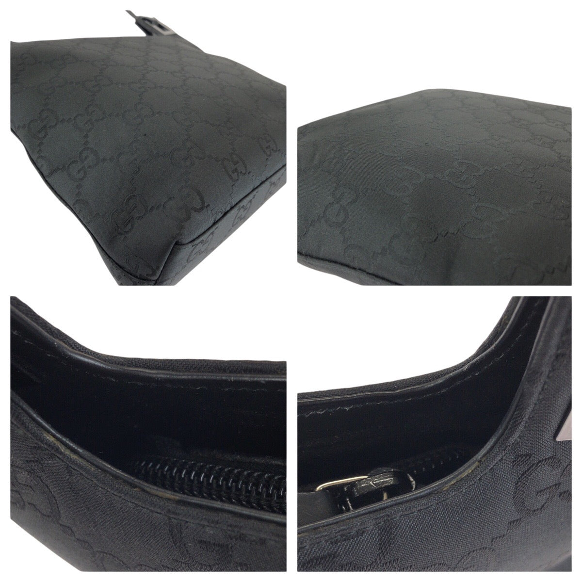 24474
GUCCI グッチ GG柄 ブラック 黒 ガンメタ金具 ナイロン 001 3099 ショルダーバッグ ハンドバッグ レディース ABP24