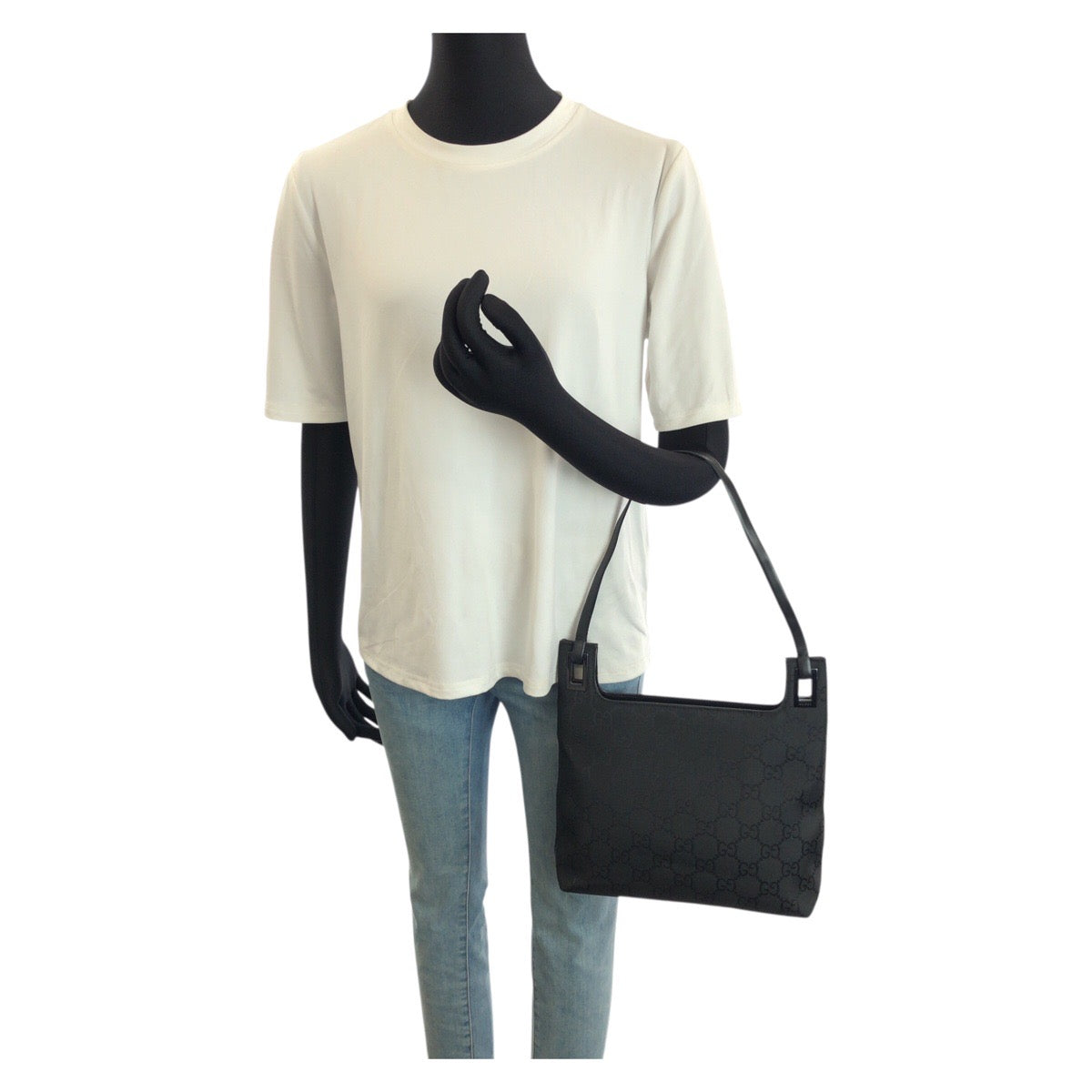 24474
GUCCI グッチ GG柄 ブラック 黒 ガンメタ金具 ナイロン 001 3099 ショルダーバッグ ハンドバッグ レディース ABP24