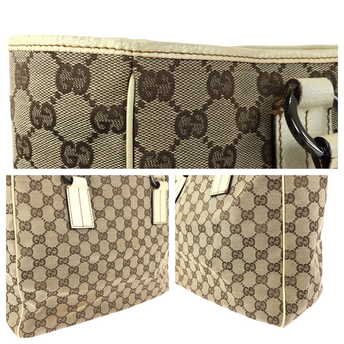24475
GUCCI グッチ ベージュ ガンメタ金具 GGキャンバス / レザー 143017 トートバッグ ハンドバッグ レディース AB24